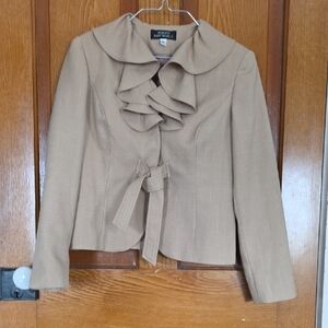 Ruffled Tie-Waist Tan Blazer by Giorgio Sant Angelo